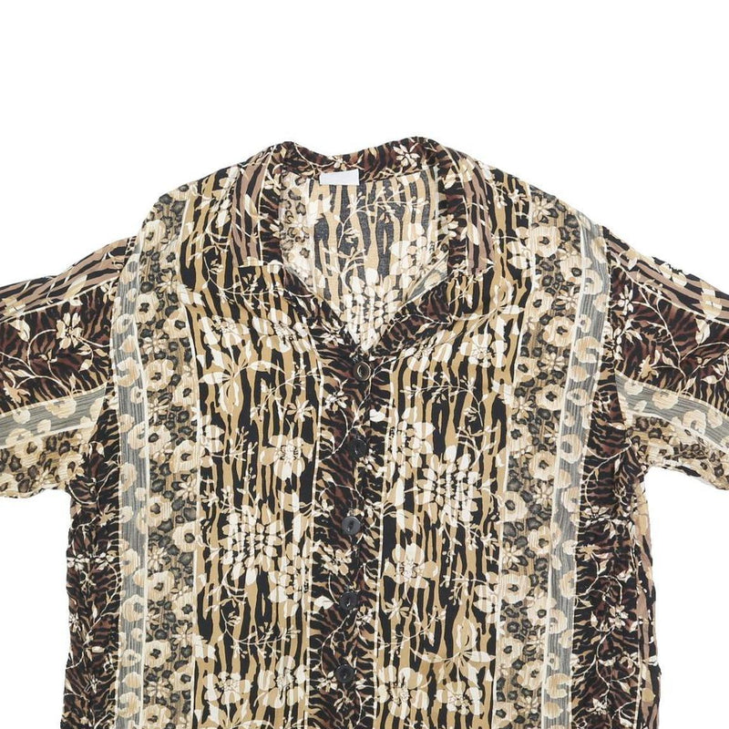 BASIC EDITIONS Womens Beige & Brown Printed Shirt Short Sleeve Collared XL