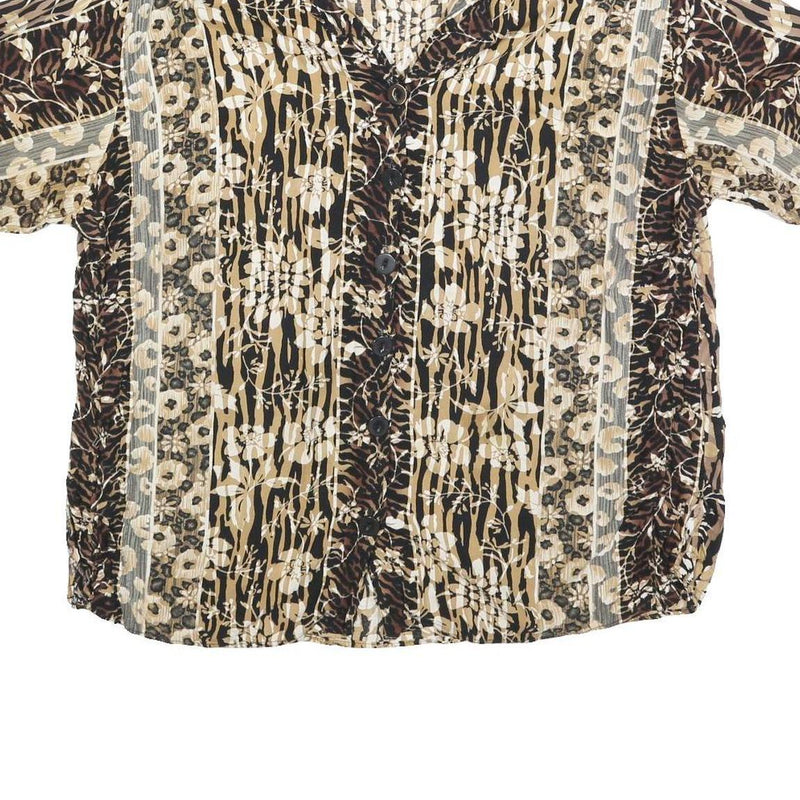 BASIC EDITIONS Womens Beige & Brown Printed Shirt Short Sleeve Collared XL