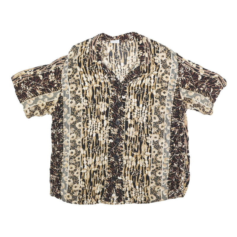 BASIC EDITIONS Womens Beige & Brown Printed Shirt Short Sleeve Collared XL