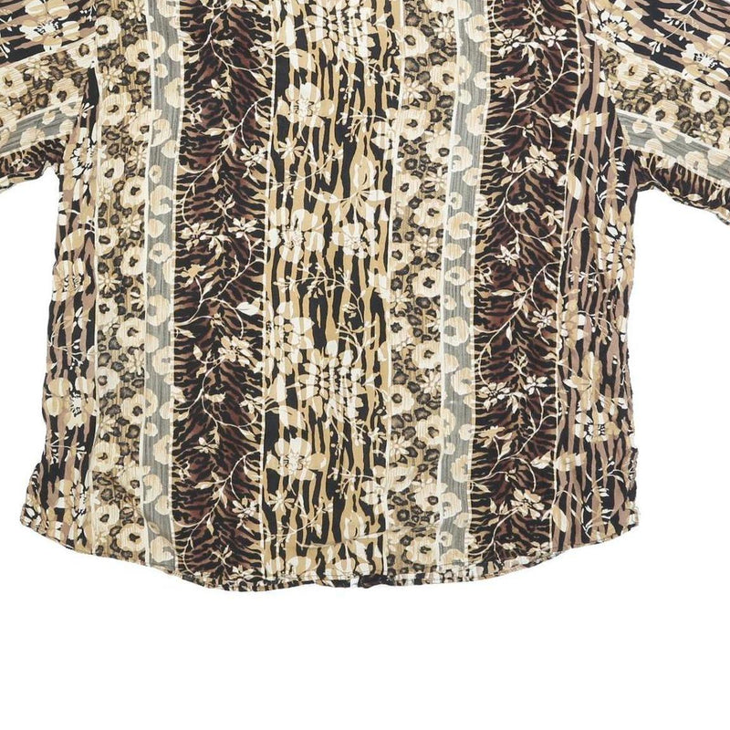 BASIC EDITIONS Womens Beige & Brown Printed Shirt Short Sleeve Collared XL
