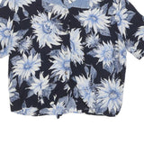 LATTE Womens Blue & White Floral Shirt Short Sleeve Collared XS Rayon Top