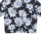 LATTE Womens Blue & White Floral Shirt Short Sleeve Collared XS Rayon Top