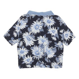 LATTE Womens Blue & White Floral Shirt Short Sleeve Collared XS Rayon Top