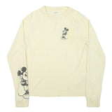 DISNEY Mens Cream Mickey Graphic Long Sleeve Crew Neck Cotton Blend L T-Shirt