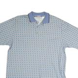 UNTIED Mens Blue Printed Short Sleeve Polo Shirt L Cotton Casual Summer