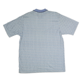 UNTIED Mens Blue Printed Short Sleeve Polo Shirt L Cotton Casual Summer