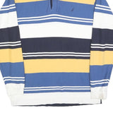 NAUTICA Mens Blue & Yellow Long Sleeve Striped Polo Shirt L Cotton Blend Casual