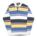 NAUTICA Mens Blue & Yellow Long Sleeve Striped Polo Shirt L Cotton Blend Casual