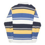 NAUTICA Mens Blue & Yellow Long Sleeve Striped Polo Shirt L Cotton Blend Casual