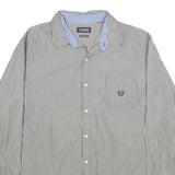 CHAPS Mens Grey & White Striped Shirt 2XL Button-Down Collar Cotton Long Sleeve