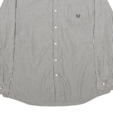 CHAPS Mens Grey & White Striped Shirt 2XL Button-Down Collar Cotton Long Sleeve