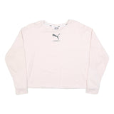 PUMA Womens White Crew Neck Sweatshirt S Cotton Blend Lightweight Pullover