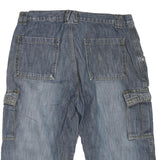 Mens Blue Cotton Blend Cargo Denim Shorts M W34 Casual Utility Pockets