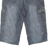 Mens Blue Cotton Blend Cargo Denim Shorts M W34 Casual Utility Pockets