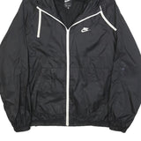 NIKE Mens Black Zip Hooded Jacket M Polyester Plain Sportswear Lightweight