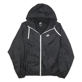 NIKE Mens Black Zip Hooded Jacket M Polyester Plain Sportswear Lightweight