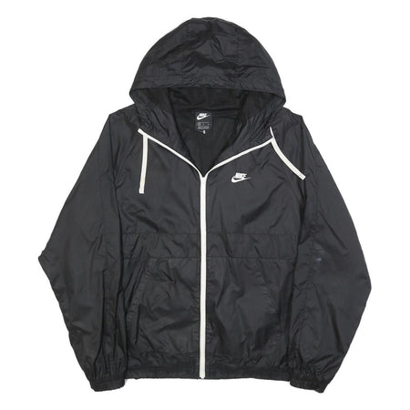 NIKE Mens Black Zip Hooded Jacket M Polyester Plain Sportswear Lightweight