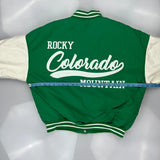 Vintage Basketball Team Rocky Mountain Graphic Varsity Jacket - XL Green Polyester
