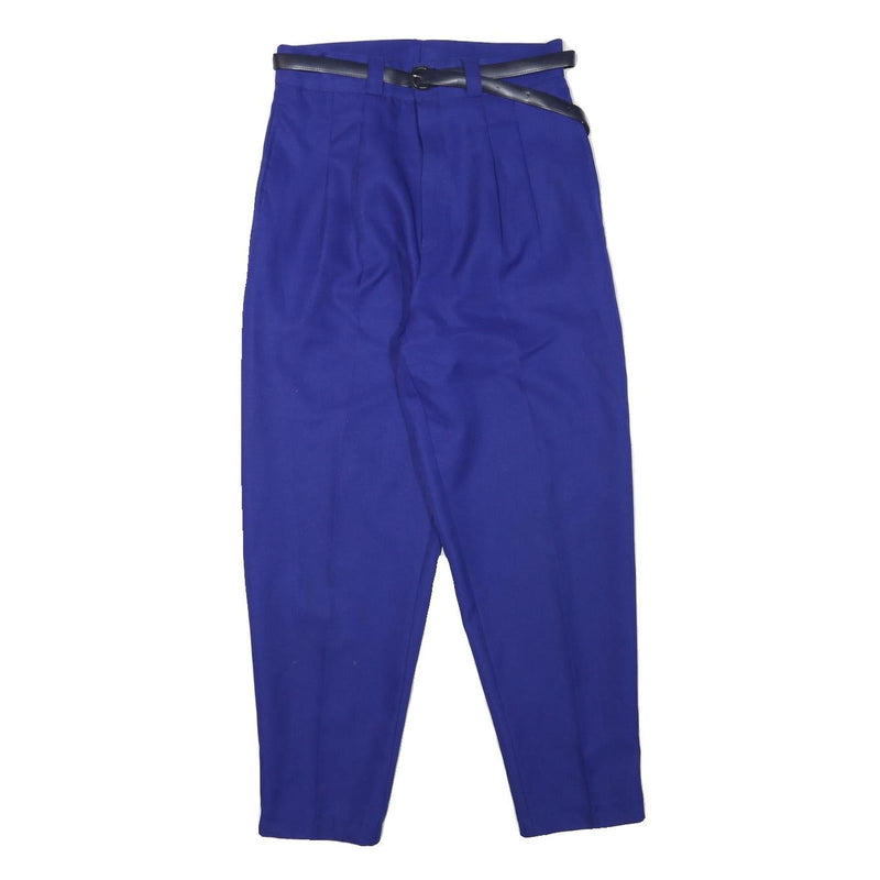 Womens Relaxed Fit Blue Polyester Blend Trousers W28 L25 Belted Zip Closure