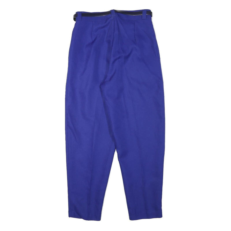 Womens Relaxed Fit Blue Polyester Blend Trousers W28 L25 Belted Zip Closure