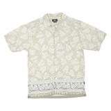 ROUTE 66 Mens Beige Cotton Blend Casual Shirt M Leaf Pattern Short Sleeve