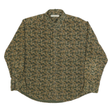 MUNSINGWEAR Mens Green & Brown Cotton Blend Shirt XL Button-Down Casual Leaf