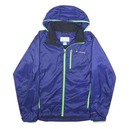 COLUMBIA Mens Blue Jacket M Polyester Zip Hooded Plain Outdoor Lightweight