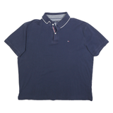 TOMMY HILFIGER Mens Navy Blue Short Sleeve Plain Polo Shirt L Classic Style