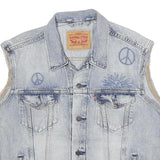 LEVI'S Mens Blue Denim Sleeveless Button Cotton Jacket L Peace Symbol