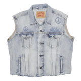 LEVI'S Mens Blue Denim Sleeveless Button Cotton Jacket L Peace Symbol