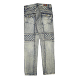 Womens Blue Regular Fit Denim Jeans Cotton Blend W34 L33 Quilted Panel Design