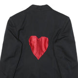 Womens Black Red Heart Plain Button Jacket M Polyester Blend Classic