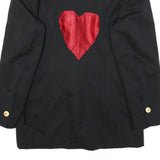 Womens Black Red Heart Plain Button Jacket M Polyester Blend Classic