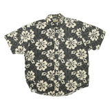 NATURAL ISSUE Mens Black & Cream Floral Cotton Blend Shirt L Relaxed Fit Summer