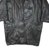 Womens Black Leather Jacket XL Button Closure Plain Soft Genuine