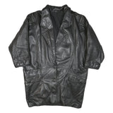 Womens Black Leather Jacket XL Button Closure Plain Soft Genuine