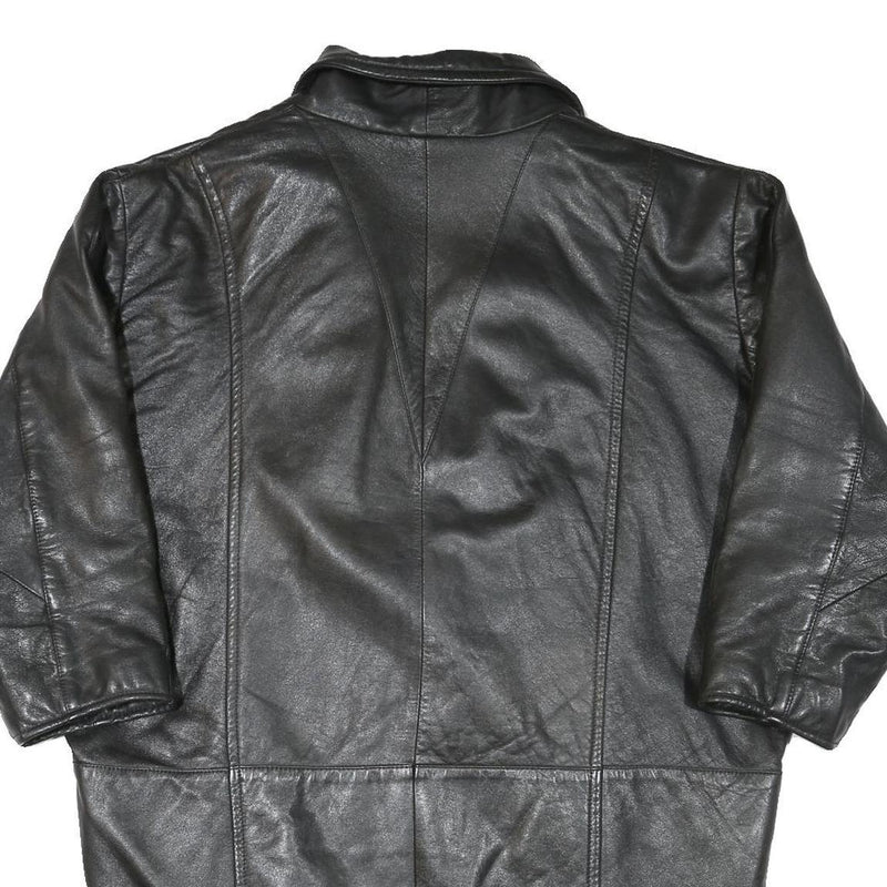 Womens Black Leather Jacket XL Button Closure Plain Soft Genuine