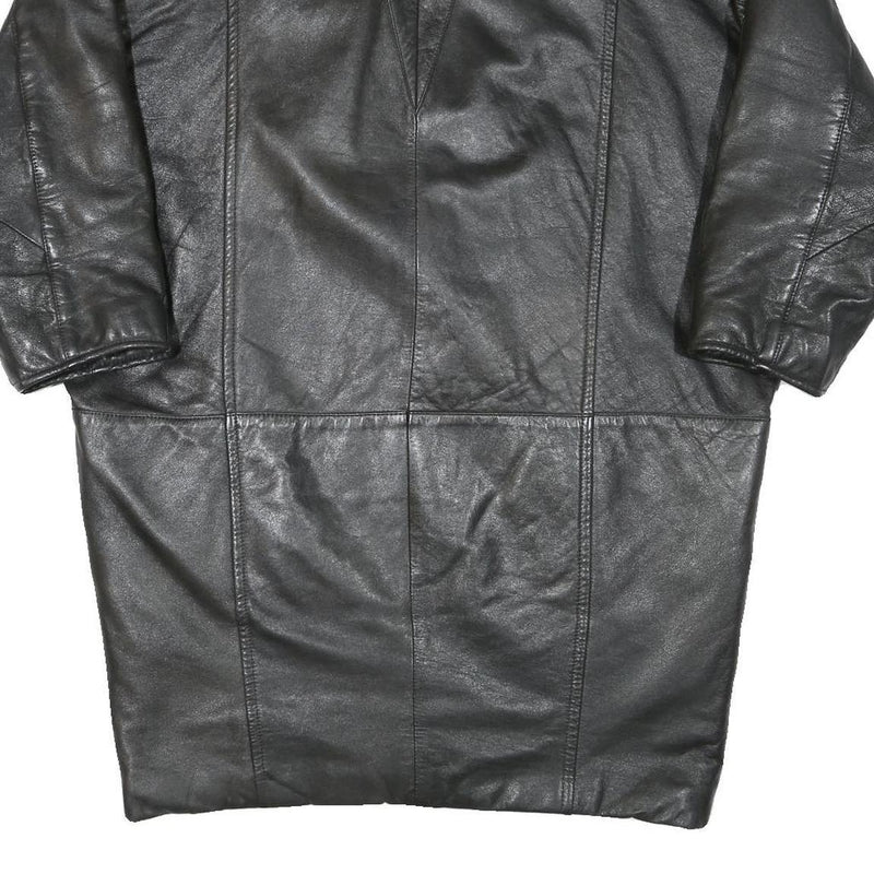 Womens Black Leather Jacket XL Button Closure Plain Soft Genuine