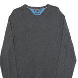 TOMMY HILFIGER Mens Grey Plain Wool Blend Regular Fit Crew Neck Jumper L Wool