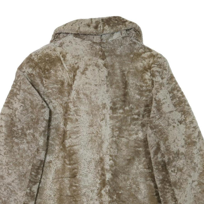 Womens Beige Polyester Blend Faux Fur Coat L Jacket Button Closure Plush