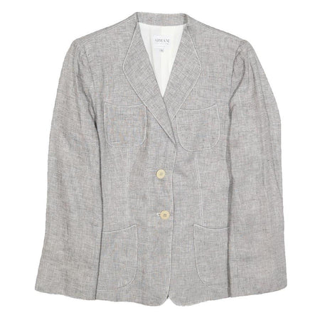 ARMANI COLLEZIONI Womens Grey Linen Jacket M Woven Button Classic Tailored
