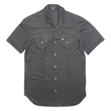 TEDDYS Womens Grey Plain Cotton Blend Shirt S Short Sleeve Button Front