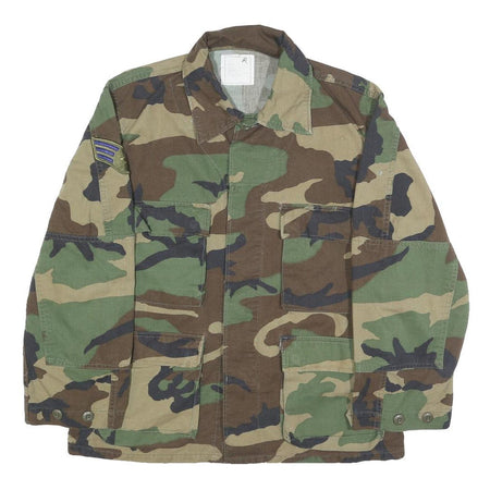 Mens Green & Brown Camouflage Cotton Blend Casual Jacket M Button Closure