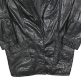 Womens Black Leather Jacket S Button Closure Long Sleeve Classic Fit Plain