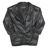 Womens Black Leather Jacket S Button Closure Long Sleeve Classic Fit Plain