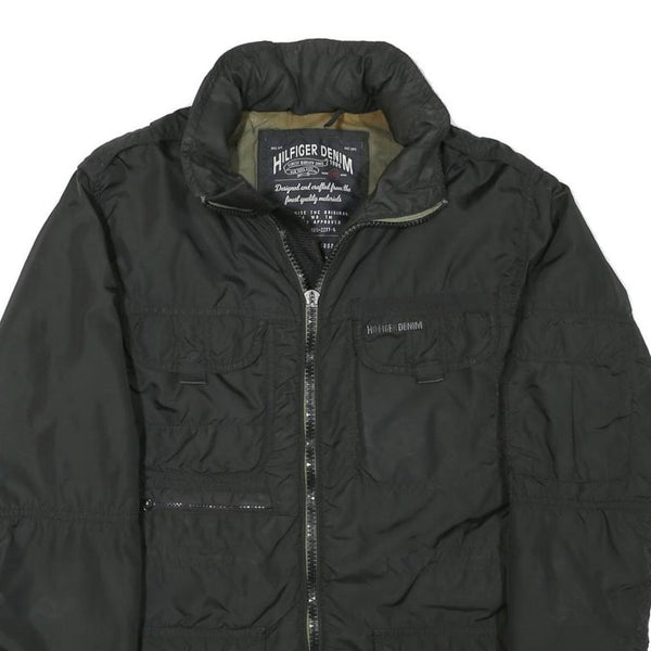 TOMMY HILFIGER Mens Black Hilfiger Denim Jacket M Polyester Blend Zip Casual