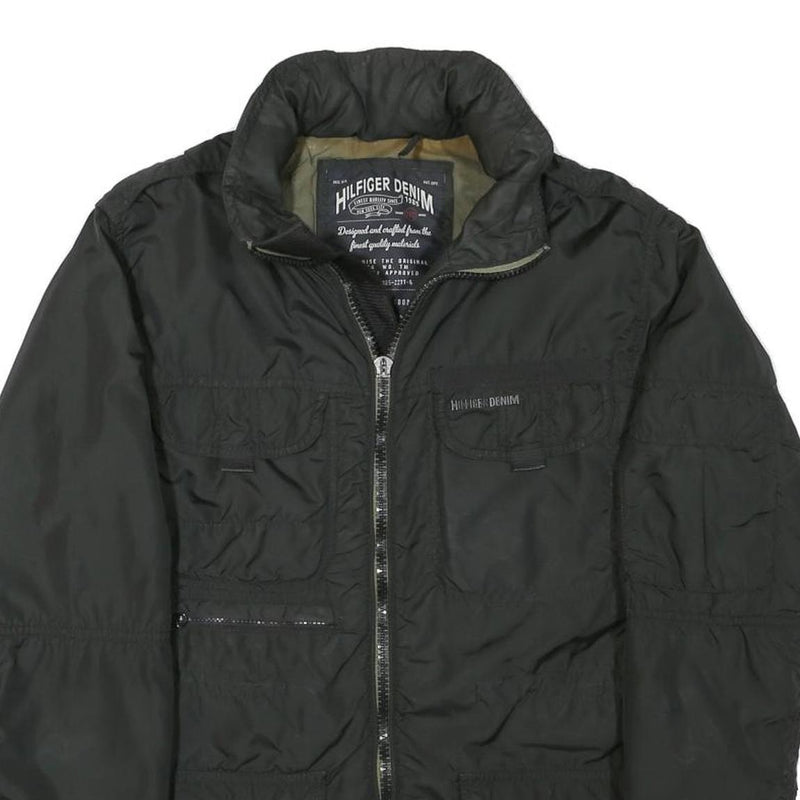 TOMMY HILFIGER Mens Black Hilfiger Denim Jacket M Polyester Blend Zip Casual