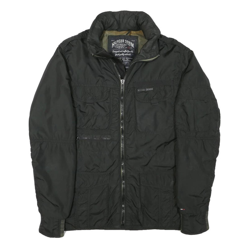 TOMMY HILFIGER Mens Black Hilfiger Denim Jacket M Polyester Blend Zip Casual
