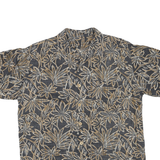 Mens Black & Brown Floral Cotton Blend Shirt L Casual Short Sleeve Summer