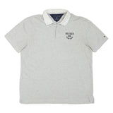 TOMMY HILFIGER Mens Grey & White Hilfiger 85 New York Short Sleeve Polo Shirt L